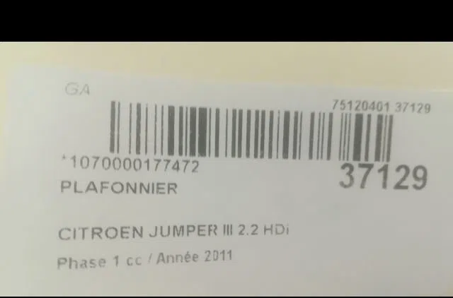 Plafonnier Citroen JUMPER Camionnette 2.2 hdi 100 (2006-2012) occasion