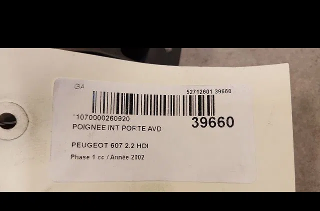 Poignee int porte avd Peugeot 607 (9D, 9U) 2.2 hdi (2000-2006) occasion