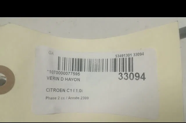 Verin droit hayon CITROEN C1 I 2009 occasion